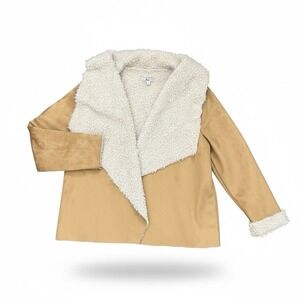 Bass Faux Fur Suede Coat Jacket L Women's Boho Y2K Cardigan Lagenlook Penny lane